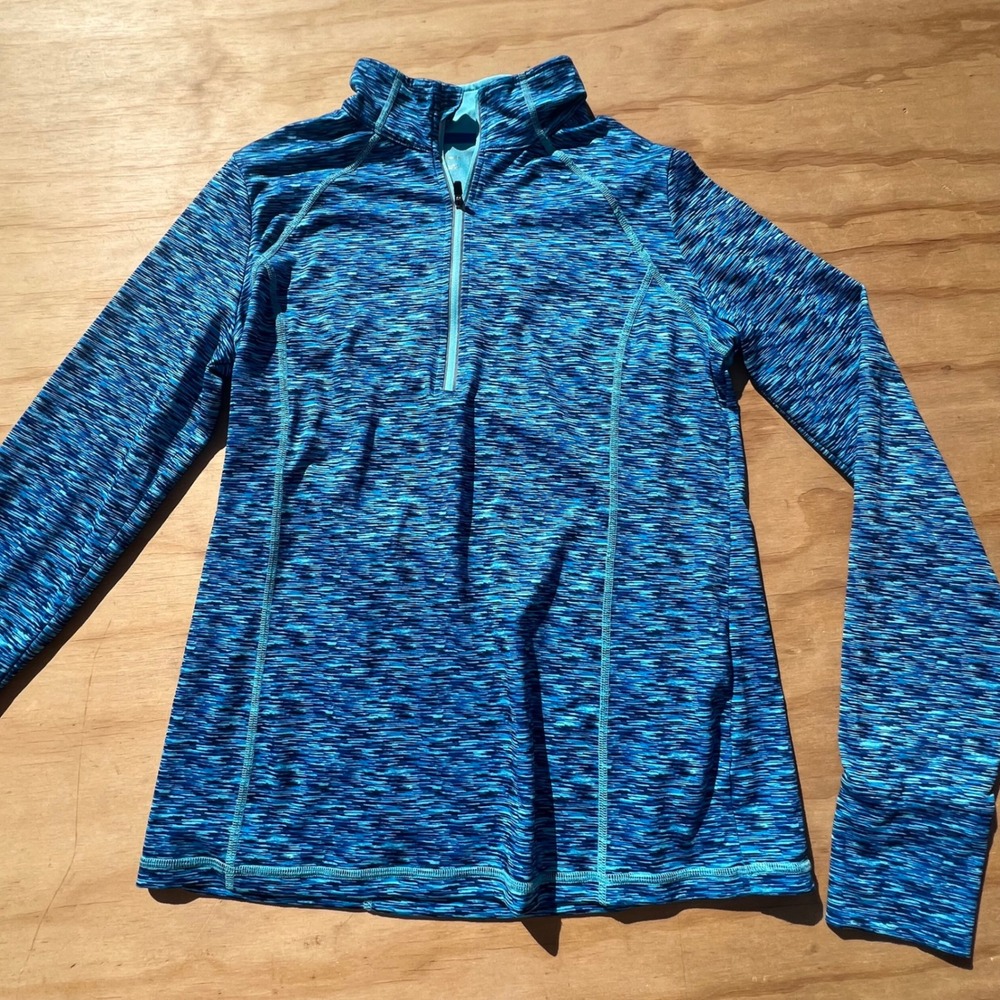 Xersion Womens Quarter Zip Pullover Blue Space Dye Activewear Top Thumbholes M